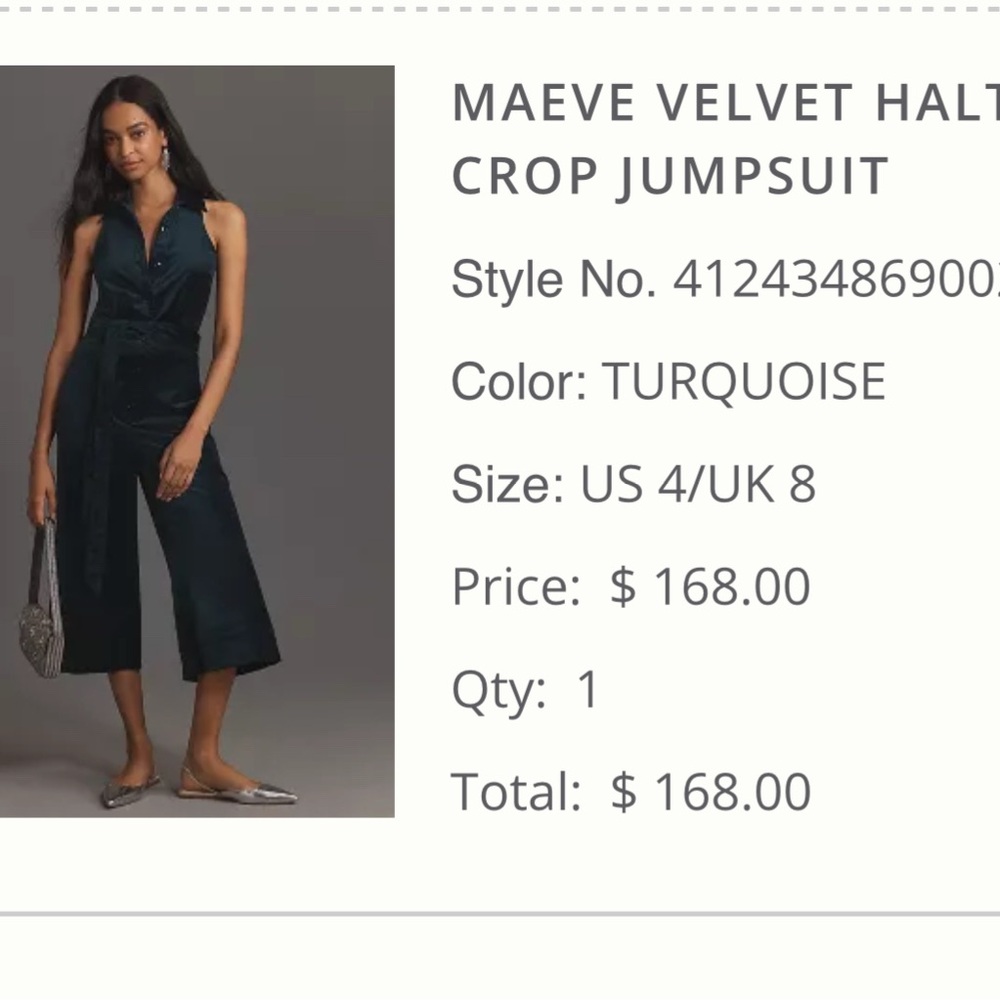 Maeve Velvet Halter Crop Jumpsuit - Turquoise